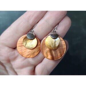 925 Sterling Silver Orange MOP Dangling  Pierced Beaded Earrings Vintage